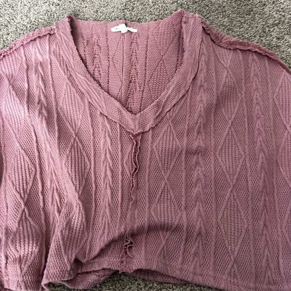 Pink Cropped V-Neck Knit Sweater